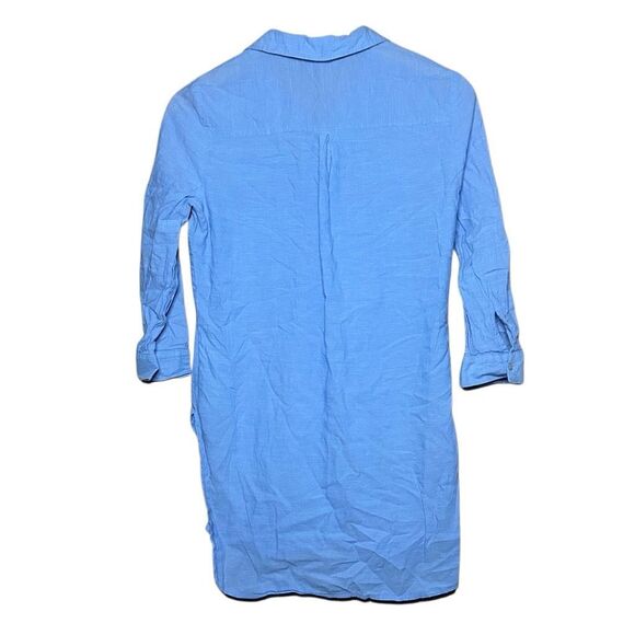 Orsay Blue 3/4 Sleeve Tunic Button Up Blouse Size 38 Collared High Low - Picture 4 of 13